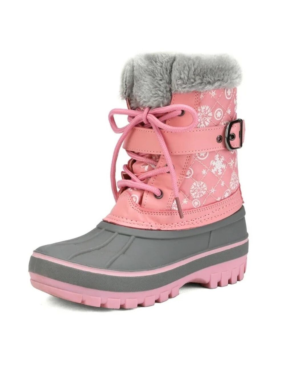 Pink and Gray Snow Boots with Fur Trim